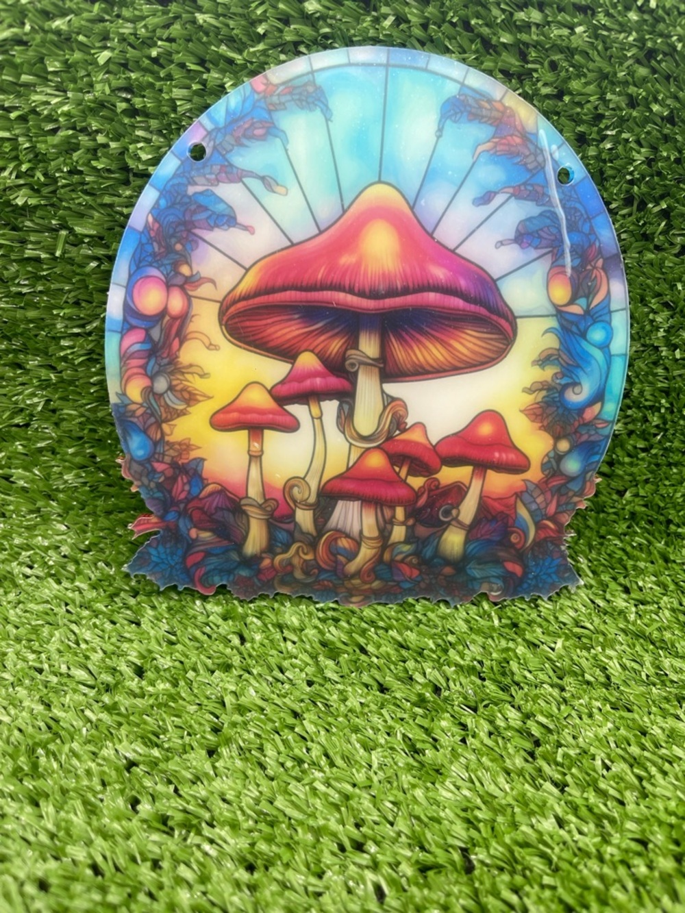 Vibrant Red Mushroom Art Round Wall Hanging - Picture 8 of 11